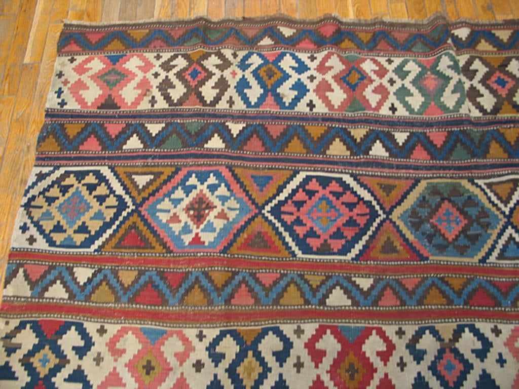 1920s Multicolor Geometric Kilim Antique Caucasian Flat-Weave Carpet 6'3" X 10' Wool Rug - 17