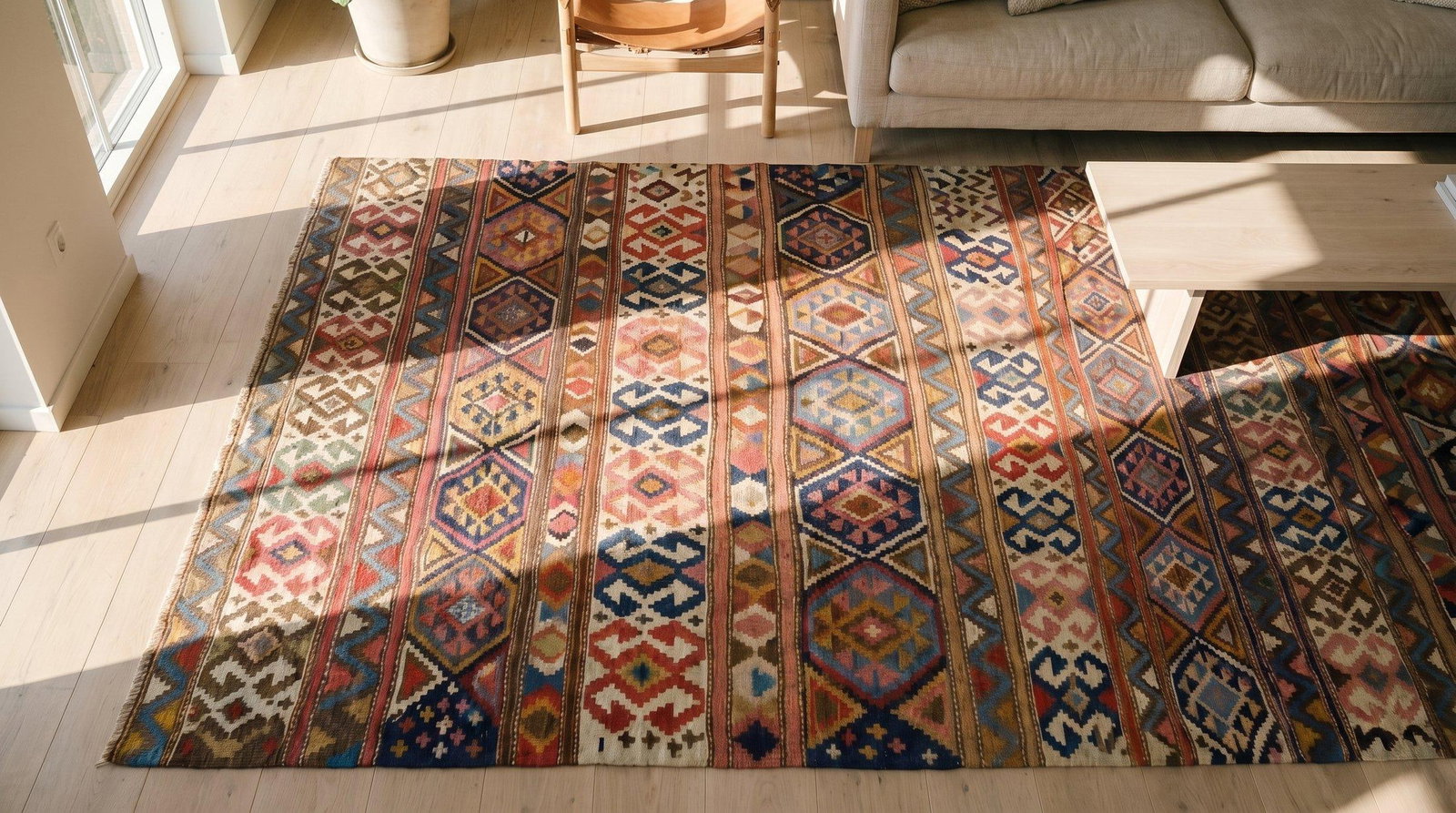 1920s Multicolor Geometric Kilim Antique Caucasian Flat-Weave Carpet 6'3" X 10' Wool Rug - 18