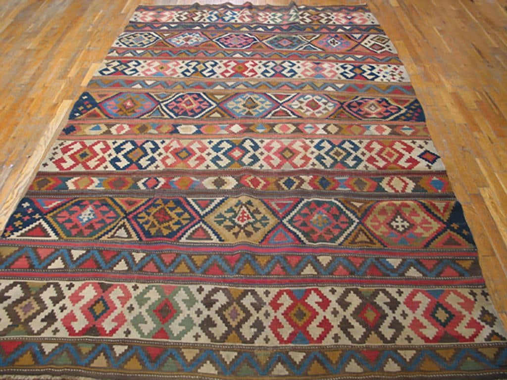 1920s Multicolor Geometric Kilim Antique Caucasian Flat-Weave Carpet 6'3" X 10' Wool Rug - 2