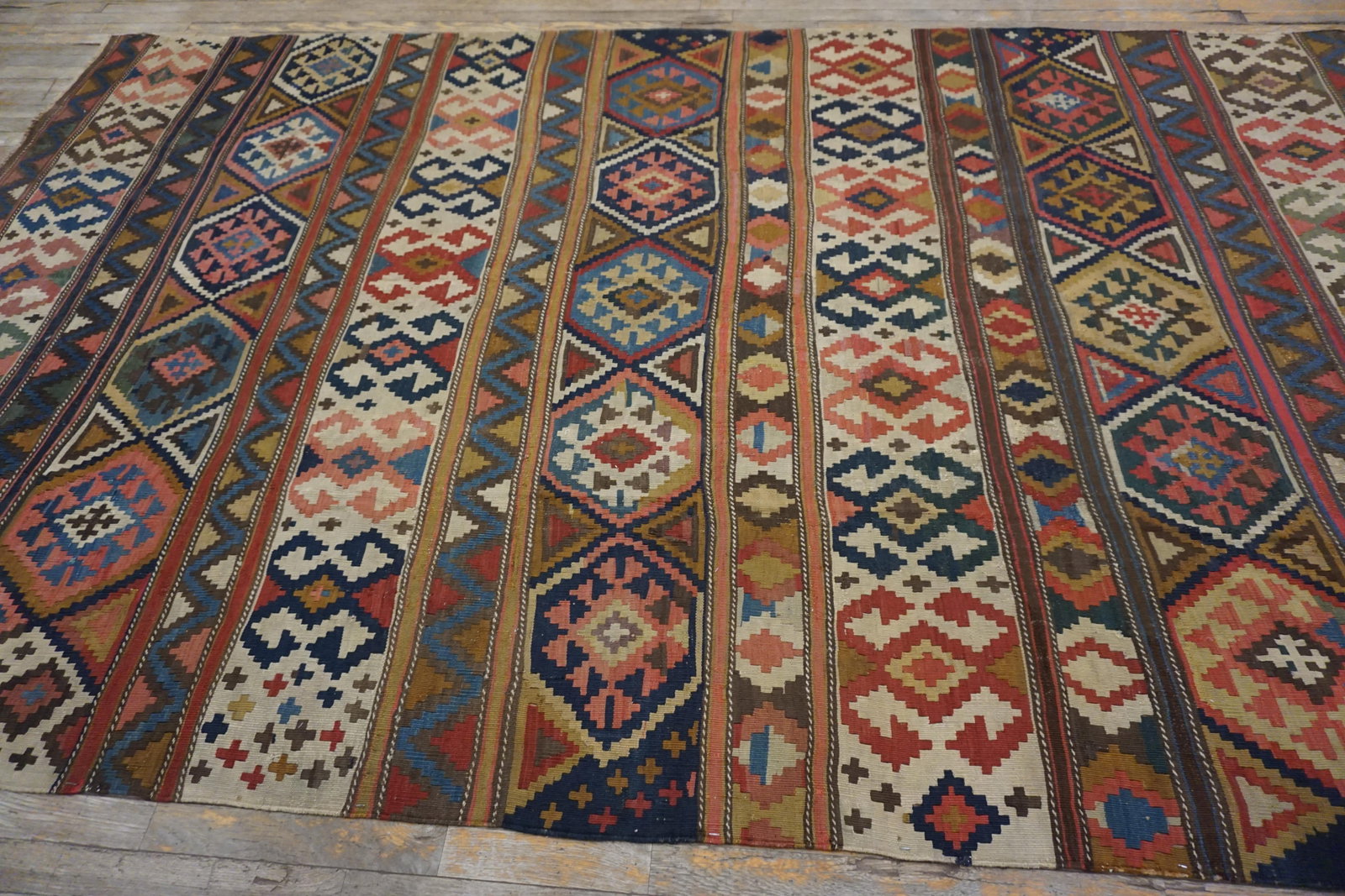 1920s Multicolor Geometric Kilim Antique Caucasian Flat-Weave Carpet 6'3" X 10' Wool Rug - 5