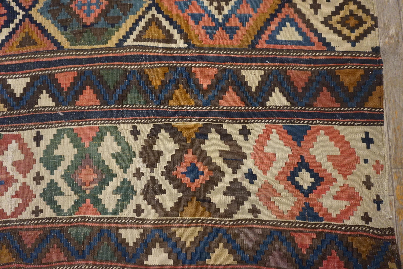 1920s Multicolor Geometric Kilim Antique Caucasian Flat-Weave Carpet 6'3" X 10' Wool Rug - 6