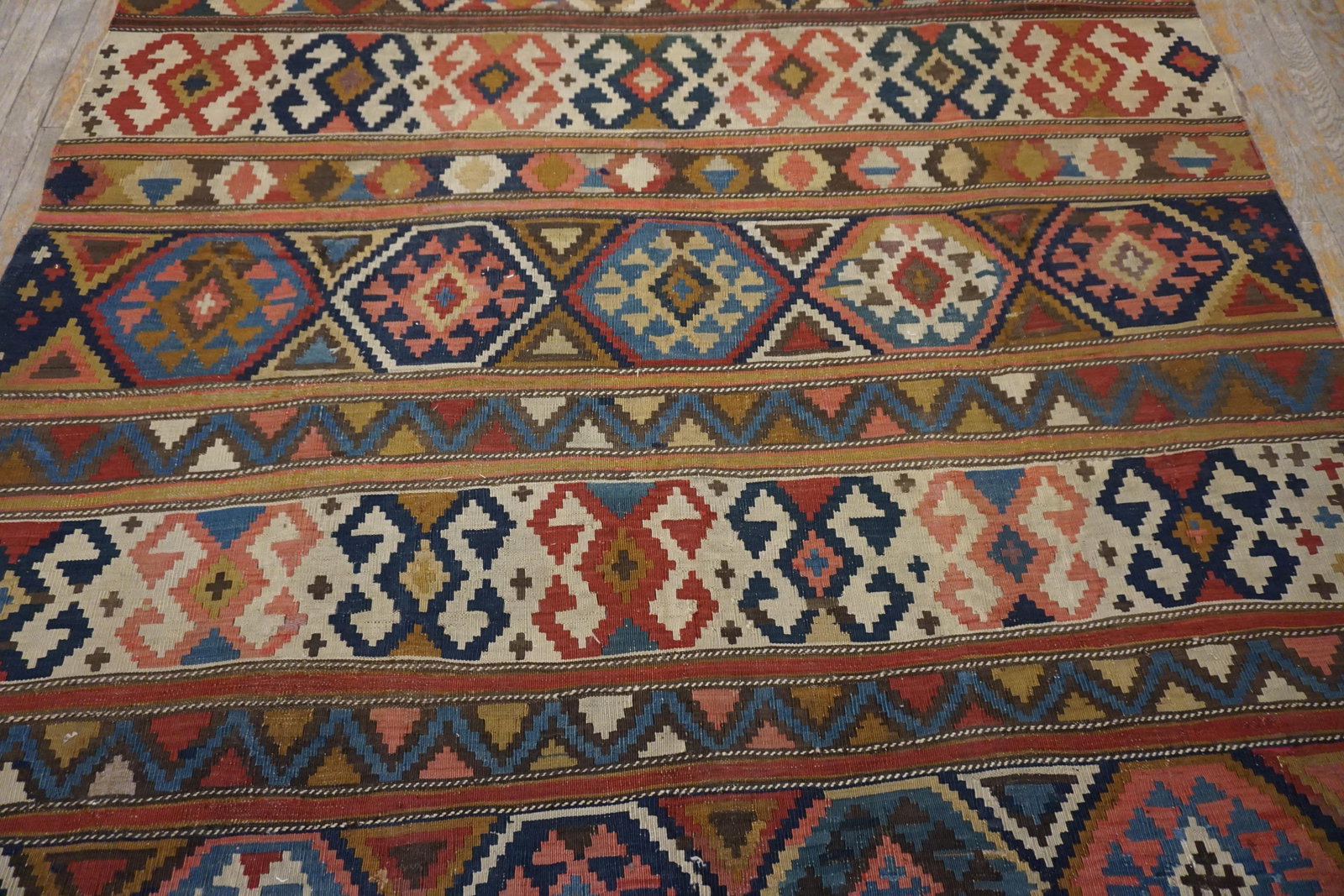 1920s Multicolor Geometric Kilim Antique Caucasian Flat-Weave Carpet 6'3" X 10' Wool Rug - 7