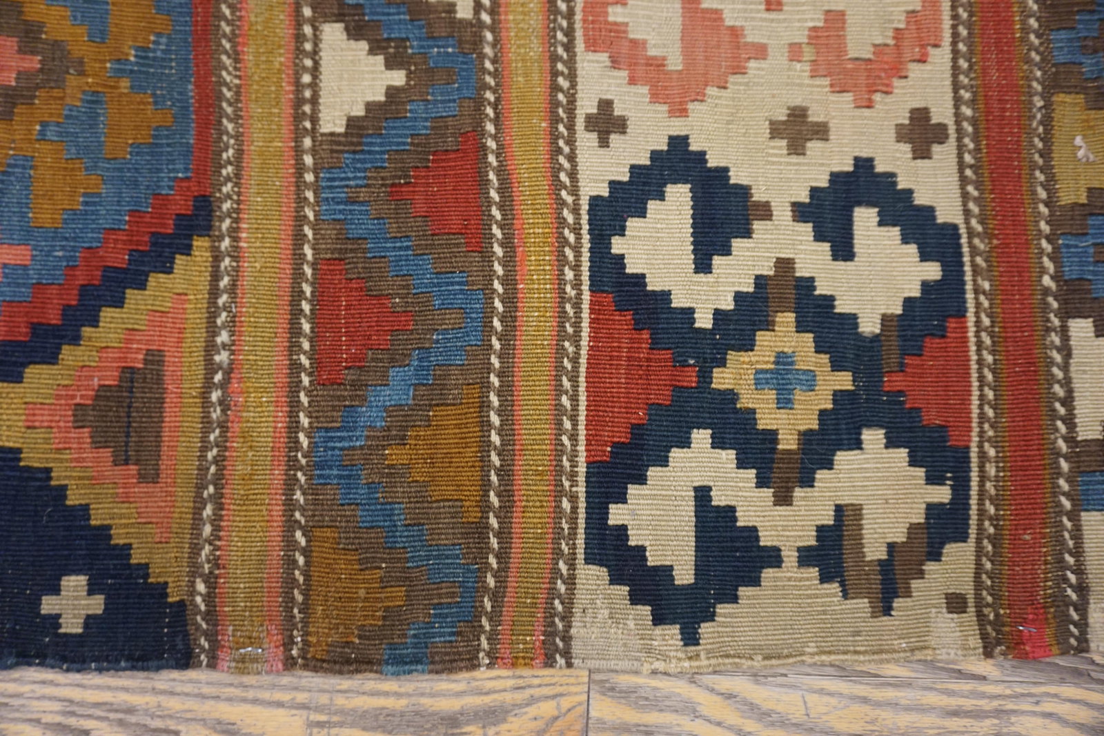 1920s Multicolor Geometric Kilim Antique Caucasian Flat-Weave Carpet 6'3" X 10' Wool Rug - 8