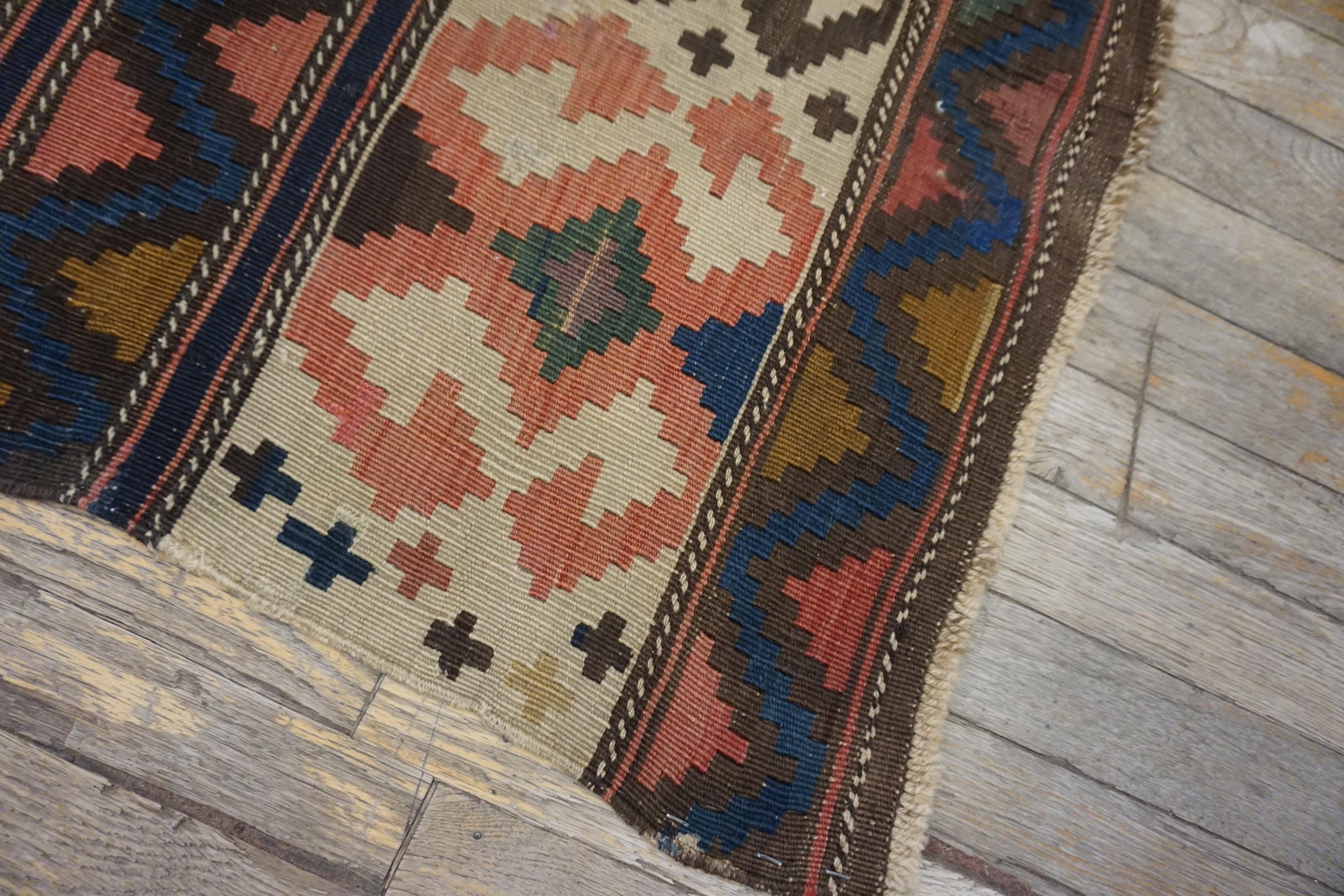 1920s Multicolor Geometric Kilim Antique Caucasian Flat-Weave Carpet 6'3" X 10' Wool Rug - 9