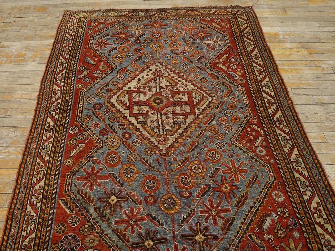 1890s Sky Medallion Tribal Antique S. Persian Ghashgaie Rug 4'2" X 6'2" Handknotted Wool Carpet - 2