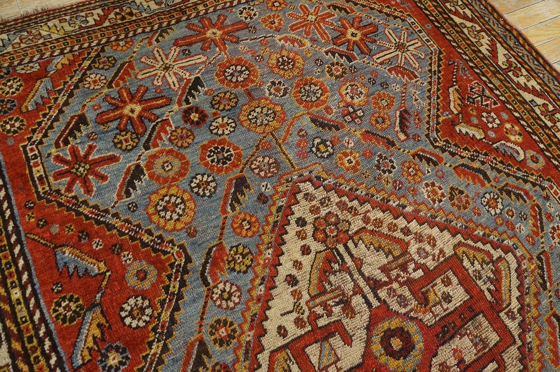 1890s Sky Medallion Tribal Antique S. Persian Ghashgaie Rug 4'2" X 6'2" Handknotted Wool Carpet - 4