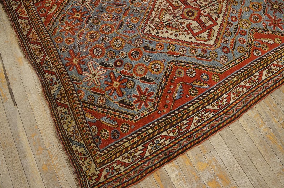 1890s Sky Medallion Tribal Antique S. Persian Ghashgaie Rug 4'2" X 6'2" Handknotted Wool Carpet - 5