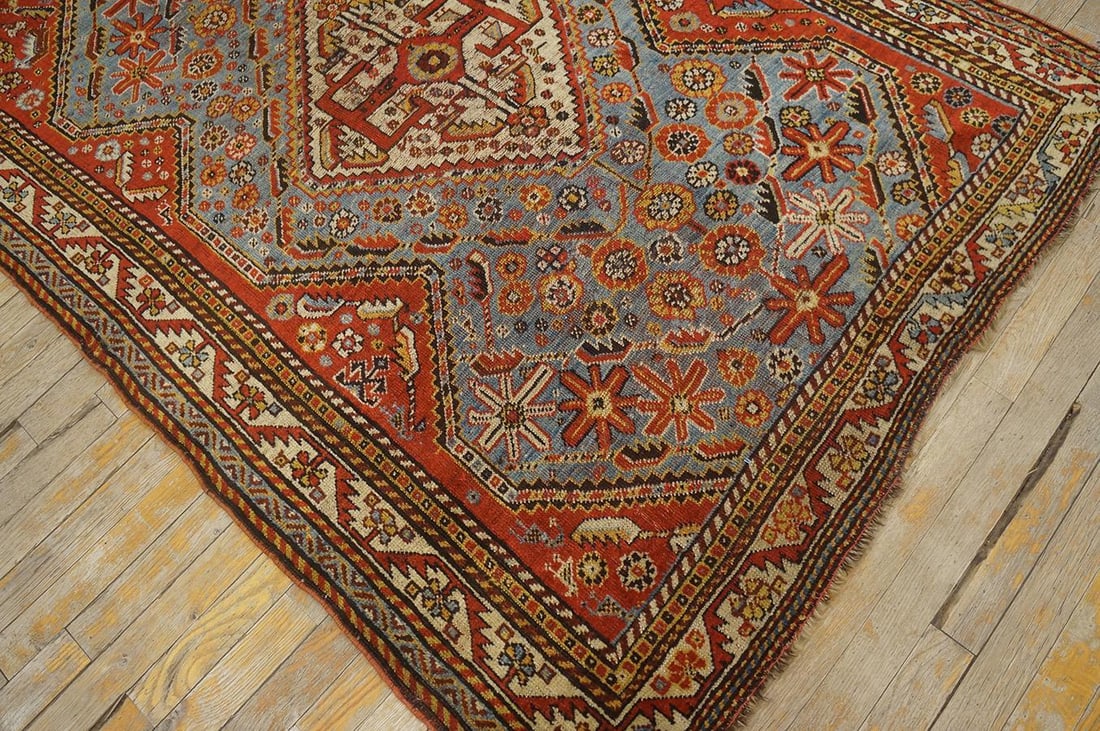 1890s Sky Medallion Tribal Antique S. Persian Ghashgaie Rug 4'2" X 6'2" Handknotted Wool Carpet - 6