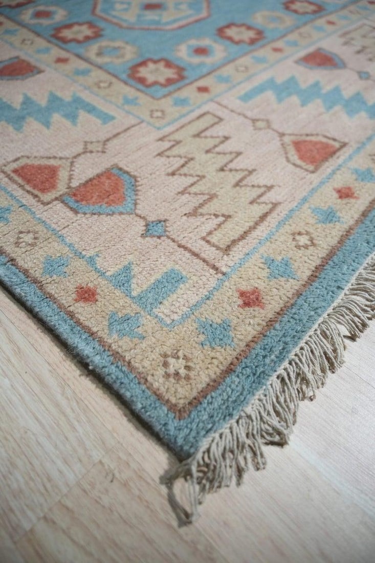 9x12 Blue Hand-Knotted Wool Octagonal Medallions Tribal Modern Carpet Rug - 4