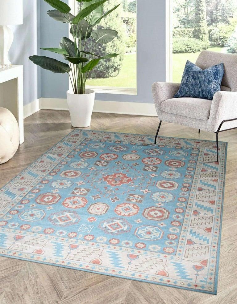 9x12 Blue Hand-Knotted Wool Octagonal Medallions Tribal Modern Carpet Rug - 5