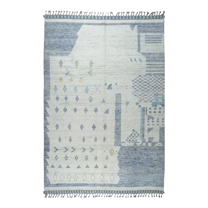 6x9 Ivory Hand-Knotted Wool Abstract Village Motif Tribal Modern Carpet Rug: This hand knotted pile rug features a primary color palette of ivory, beige, cream, and white. Constructed from wool, this Berber carpet style floor covering provides a medium pile thickness suitable