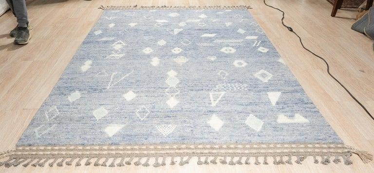 6x9 Blue Hand-Knotted Wool Faded Denim Texture Tribal Modern Carpet Rug - 2