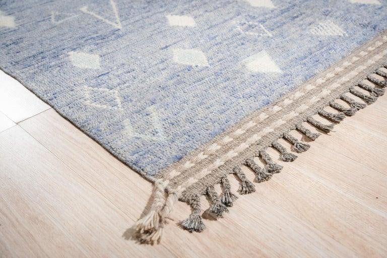 6x9 Blue Hand-Knotted Wool Faded Denim Texture Tribal Modern Carpet Rug - 3