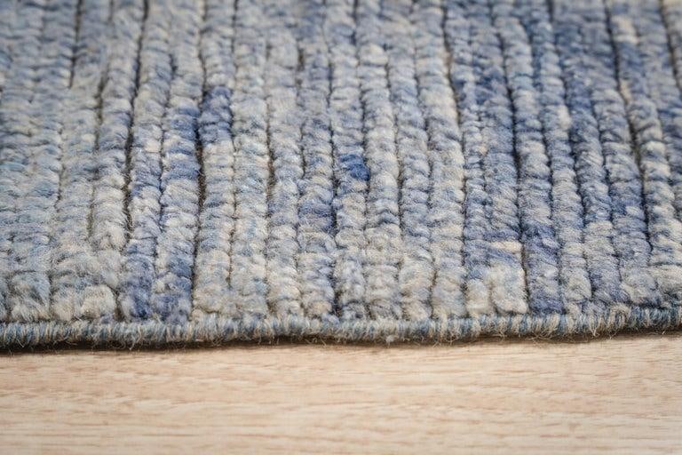 6x9 Blue Hand-Knotted Wool Faded Denim Texture Tribal Modern Carpet Rug - 5
