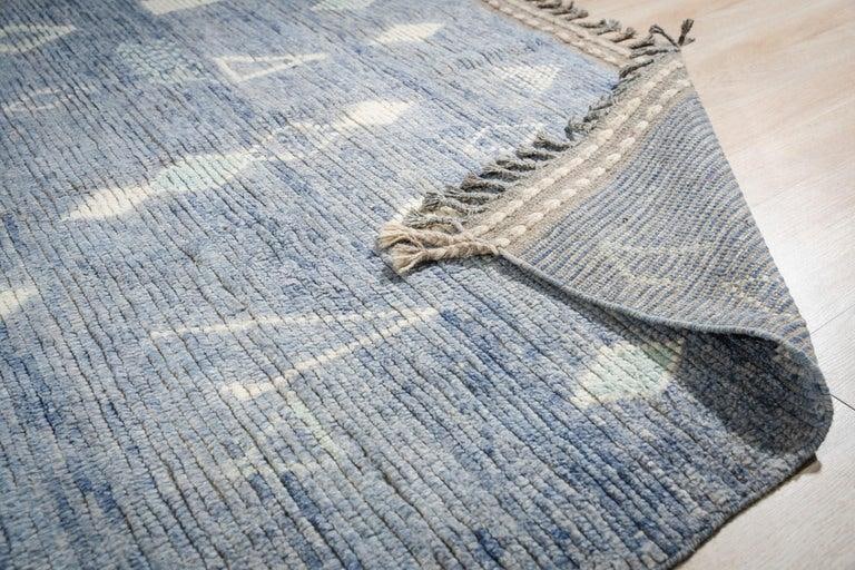 6x9 Blue Hand-Knotted Wool Faded Denim Texture Tribal Modern Carpet Rug - 6