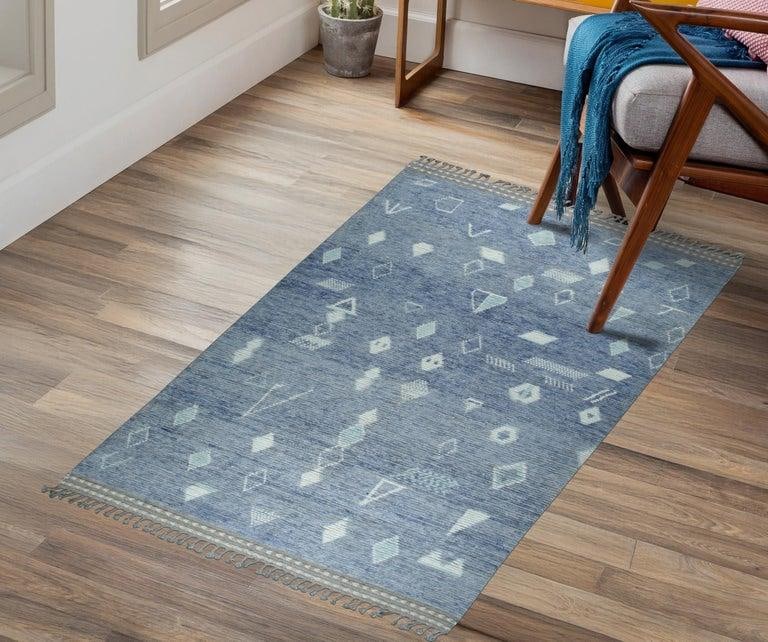 6x9 Blue Hand-Knotted Wool Faded Denim Texture Tribal Modern Carpet Rug - 8