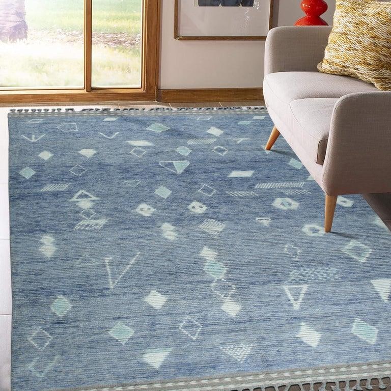 6x9 Blue Hand-Knotted Wool Faded Denim Texture Tribal Modern Carpet Rug - 9