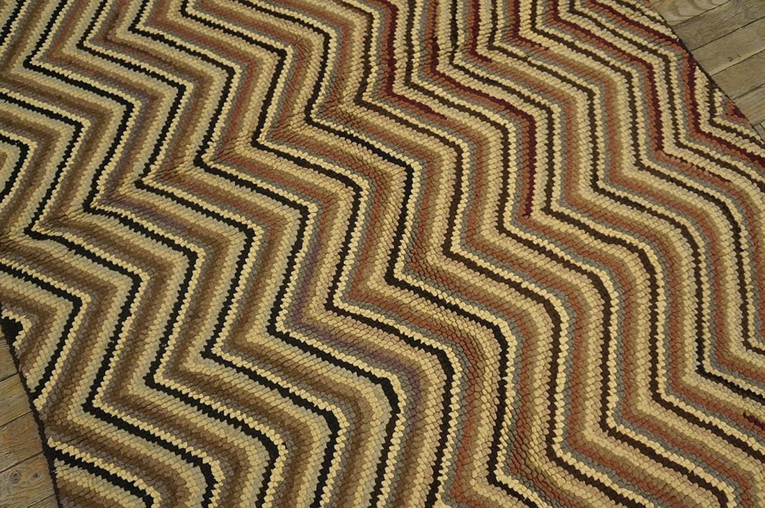 1960s Multicolor Chevron Vintage American Hooked Rug 3'9" X 6'3" Handknotted Wool Carpet - 2