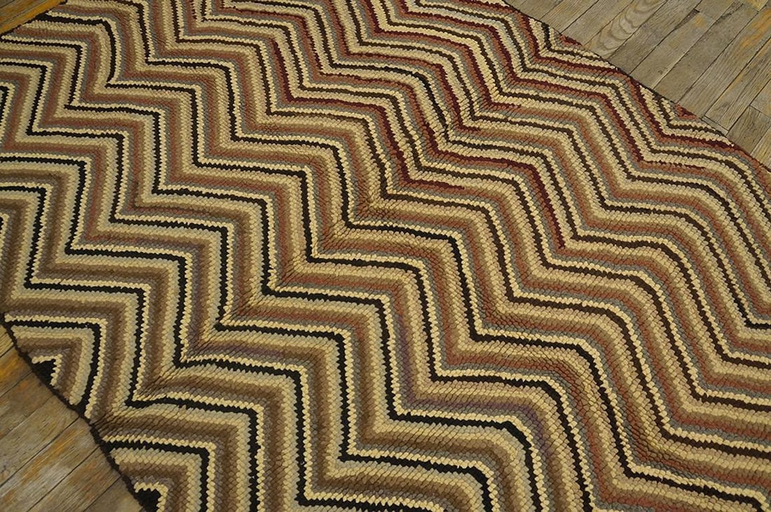1960s Multicolor Chevron Vintage American Hooked Rug 3'9" X 6'3" Handknotted Wool Carpet - 3