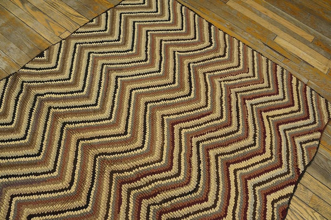 1960s Multicolor Chevron Vintage American Hooked Rug 3'9" X 6'3" Handknotted Wool Carpet - 4