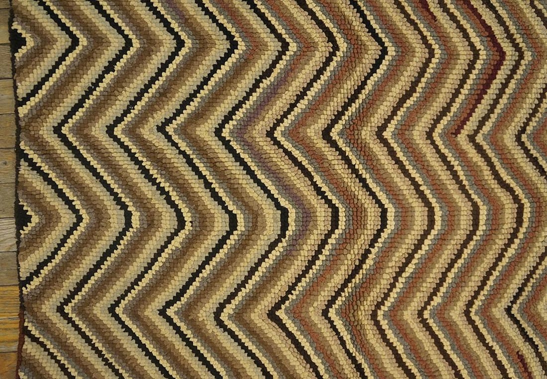 1960s Multicolor Chevron Vintage American Hooked Rug 3'9" X 6'3" Handknotted Wool Carpet - 5