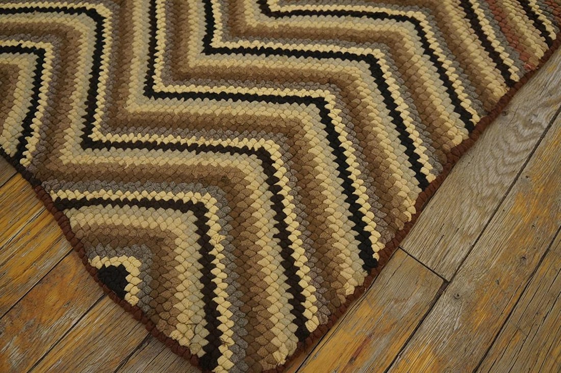 1960s Multicolor Chevron Vintage American Hooked Rug 3'9" X 6'3" Handknotted Wool Carpet - 6
