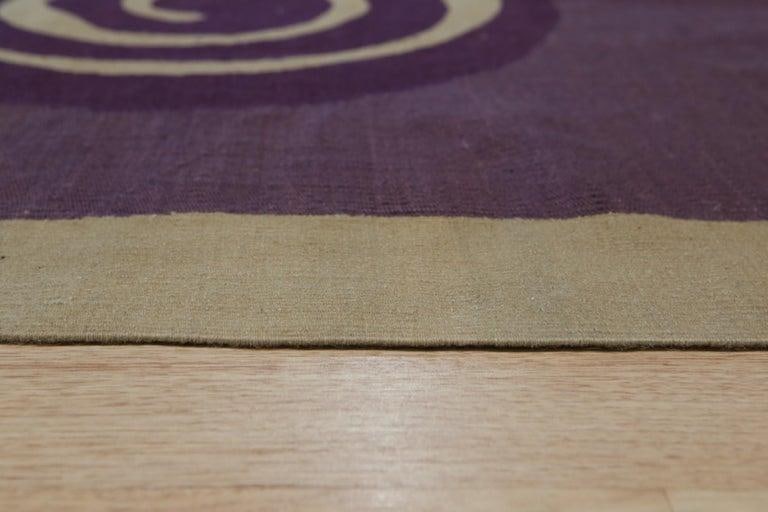 6x8 Purple Flat Weave Wool Geometric Abstraction Vintage Mid Century Carpet Rug - 2