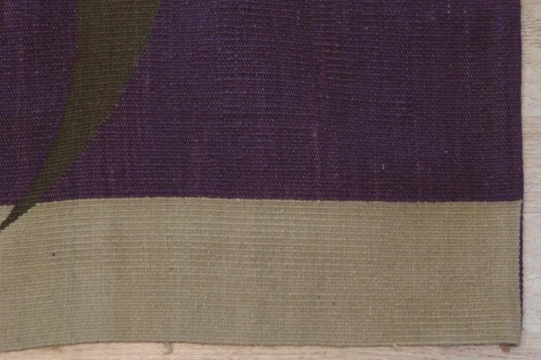 6x8 Purple Flat Weave Wool Geometric Abstraction Vintage Mid Century Carpet Rug - 3