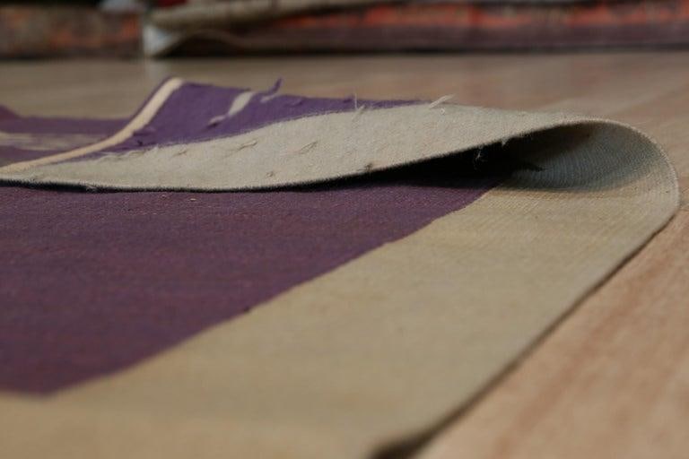 6x8 Purple Flat Weave Wool Geometric Abstraction Vintage Mid Century Carpet Rug - 4