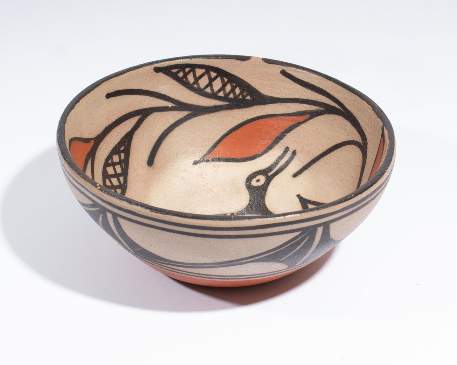 Signed 2008 Santo Domingo Pueblo Pottery Bowl With Bird by Ione Coriz - 2