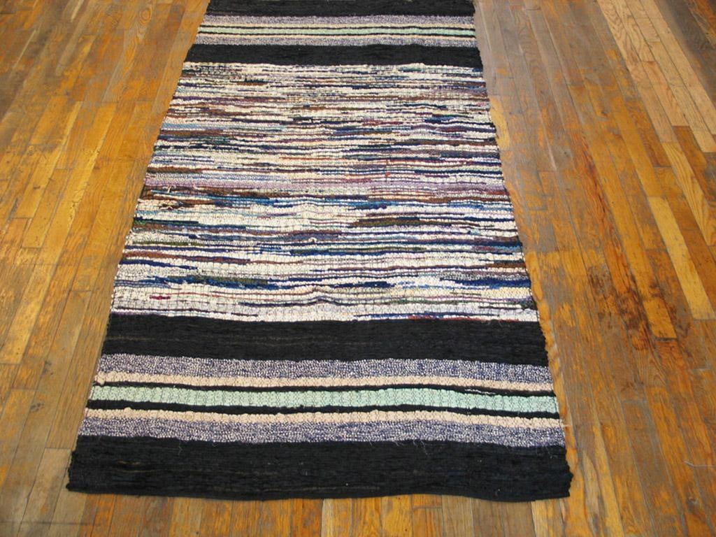 1940s Multicolor Stripe Antique American Rag Rug 3' 4" X 6' 4" Hand Knotted Wool Carpet - 4