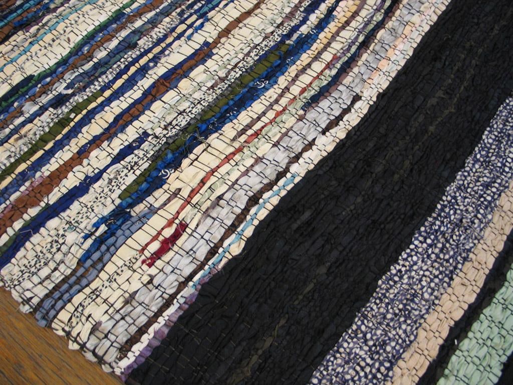 1940s Multicolor Stripe Antique American Rag Rug 3' 4" X 6' 4" Hand Knotted Wool Carpet - 5