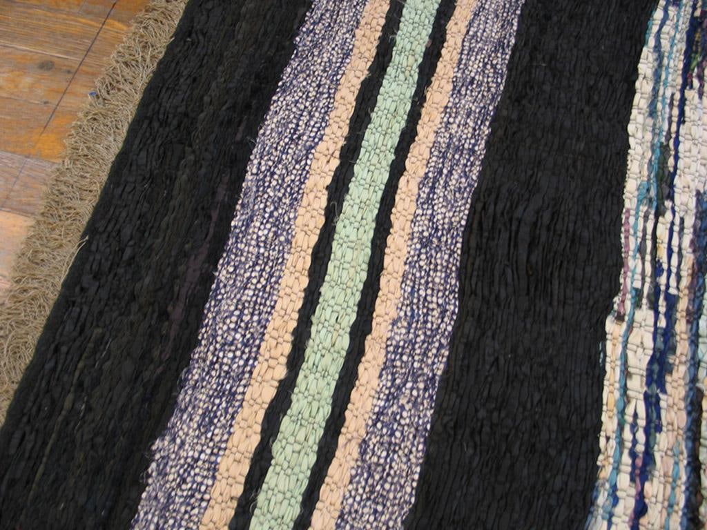 1940s Multicolor Stripe Antique American Rag Rug 3' 4" X 6' 4" Hand Knotted Wool Carpet - 7