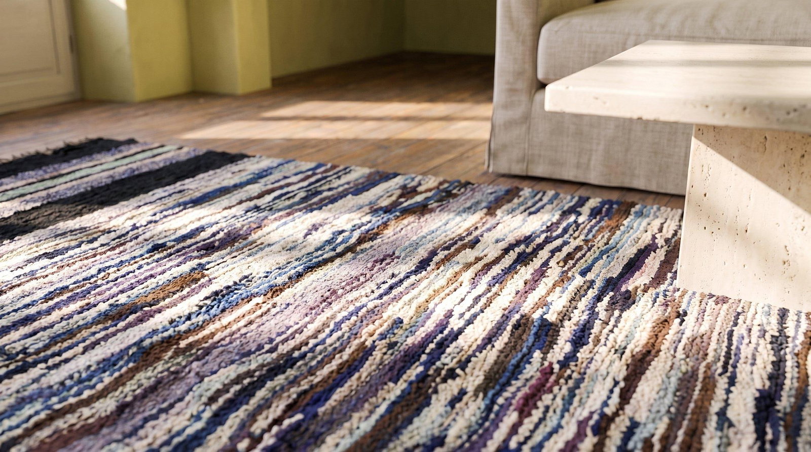 1940s Multicolor Stripe Antique American Rag Rug 3' 4" X 6' 4" Hand Knotted Wool Carpet - 9
