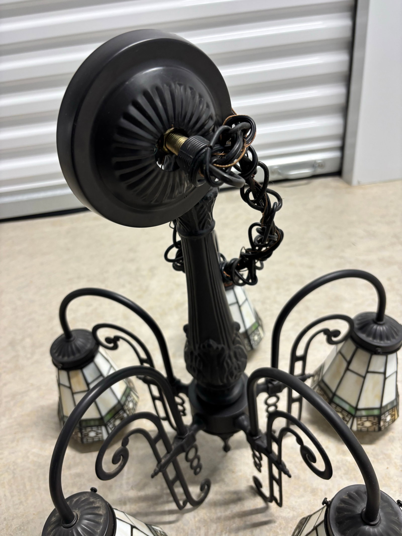Vintage Arts & Crafts Tiffany Style Stained Glass 5 Arm Chandelier - 5