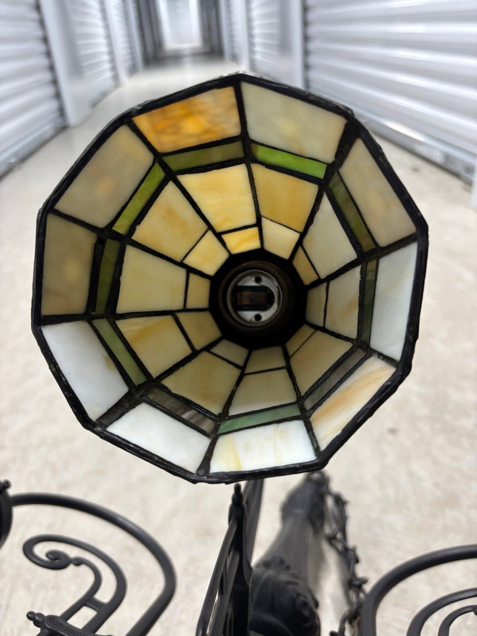 Vintage Arts & Crafts Tiffany Style Stained Glass 5 Arm Chandelier - 7