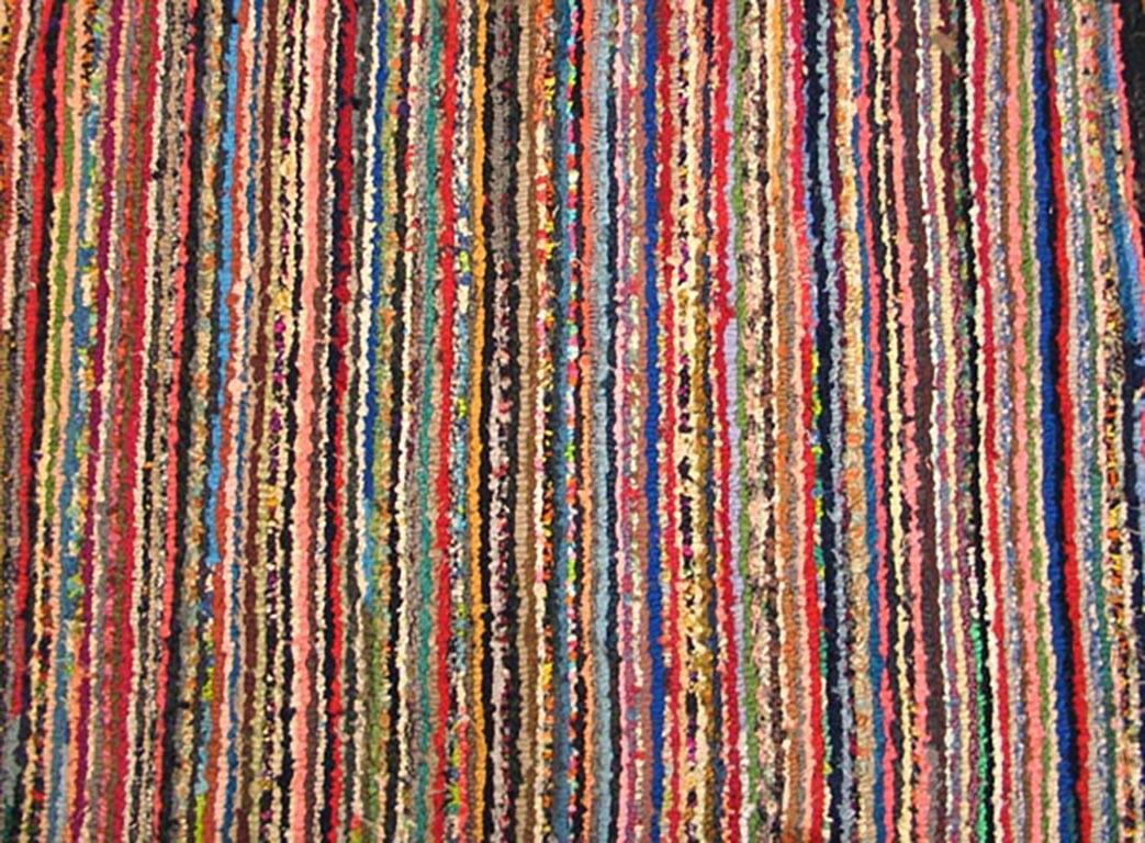 1920s Multicolor Stripe Antique American Hooked Rug 2'7" X 3'9" Handknotted Wool Carpet - 4