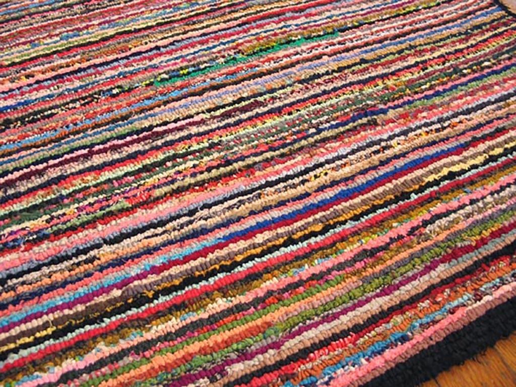 1920s Multicolor Stripe Antique American Hooked Rug 2'7" X 3'9" Handknotted Wool Carpet - 5