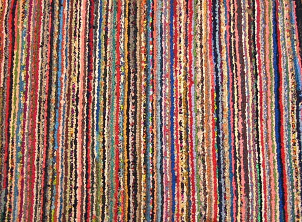 1920s Multicolor Stripe Antique American Hooked Rug 2'7" X 3'9" Handknotted Wool Carpet - 6