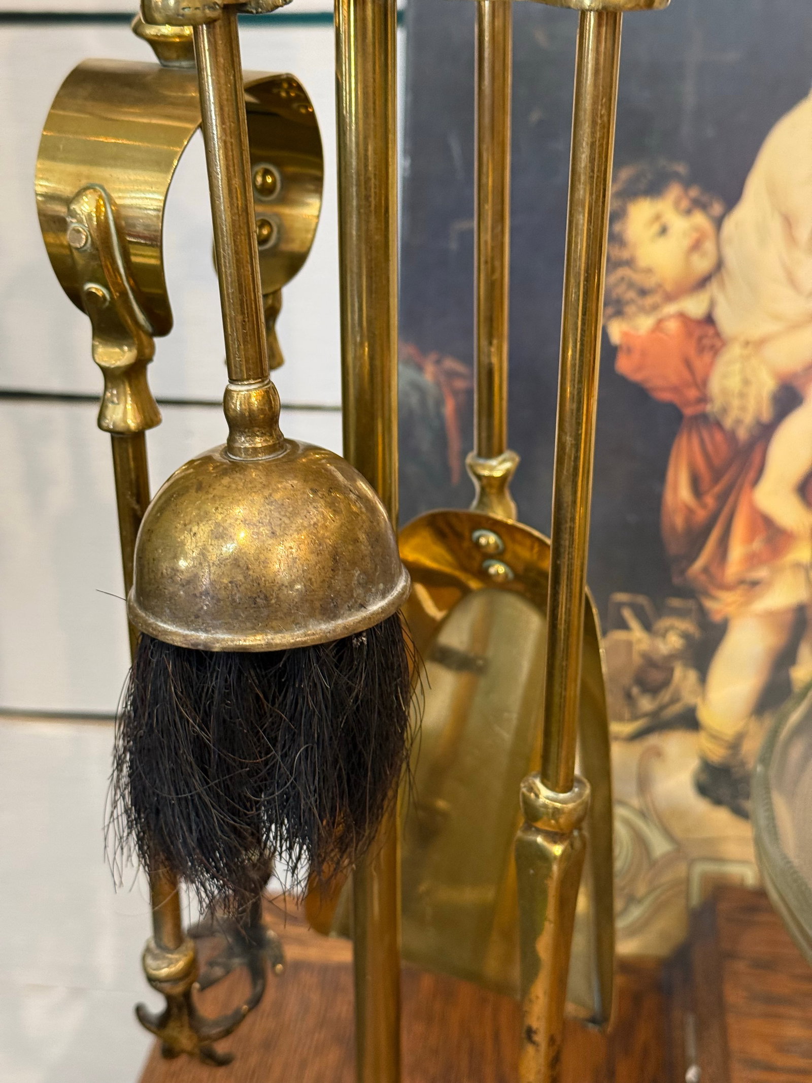 Neoclassical Small Brass Fire Tools Set, 1930s Eagle Claw - 2