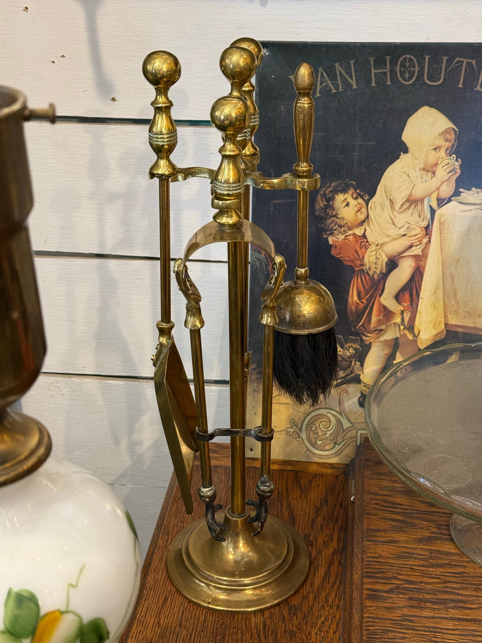 Neoclassical Small Brass Fire Tools Set, 1930s Eagle Claw - 4