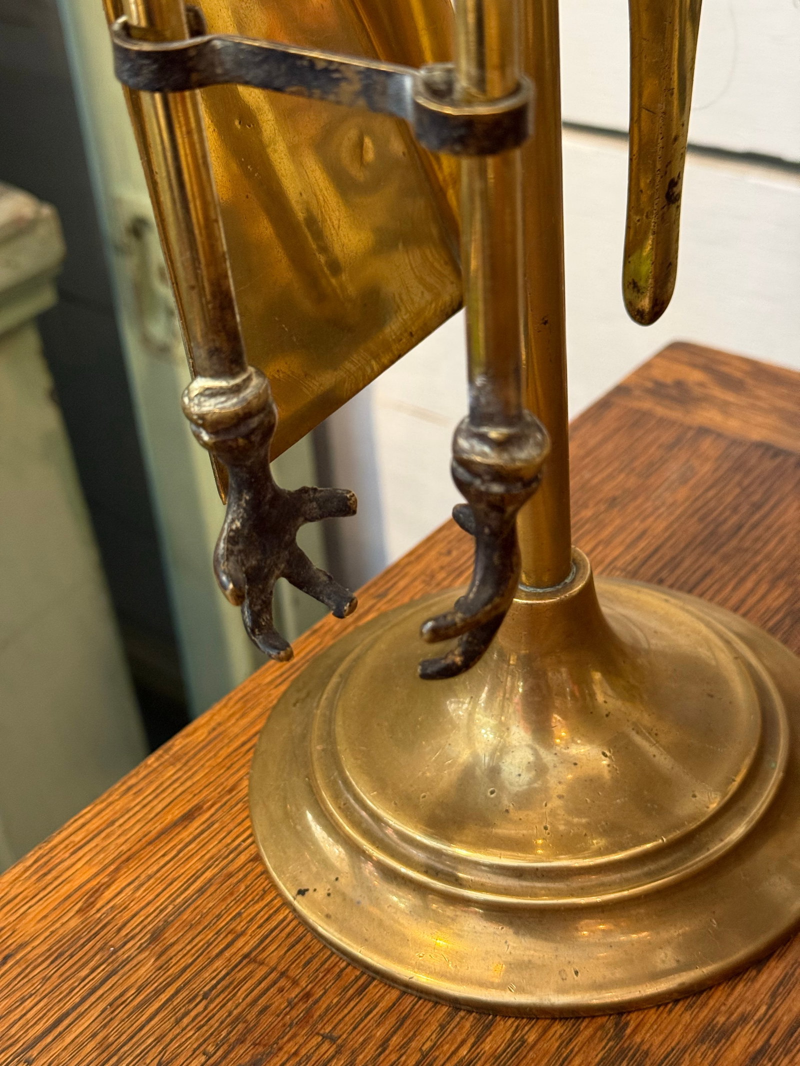 Neoclassical Small Brass Fire Tools Set, 1930s Eagle Claw - 5