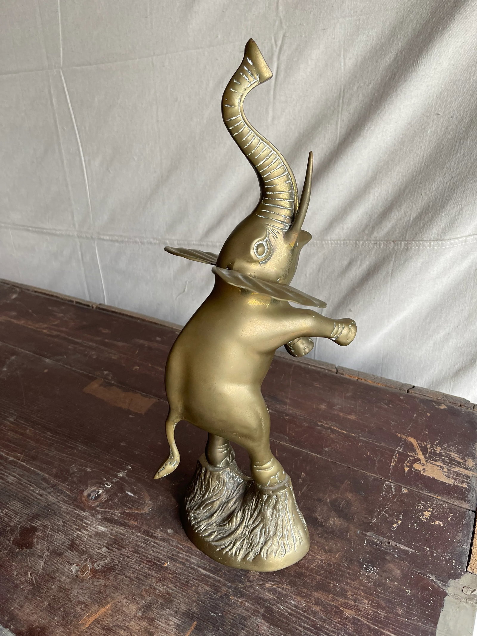 Vintage Mid 20th Century Standing Brass Elephant Figurine or Sculpture - 7