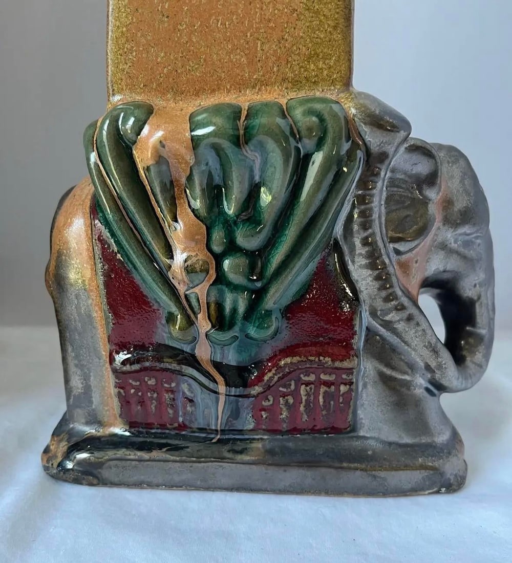 Pair 1930s Art Deco Egyptian Revival Elephant Obelisk Sculptures / Architectural Ceramic Bookends - - 4