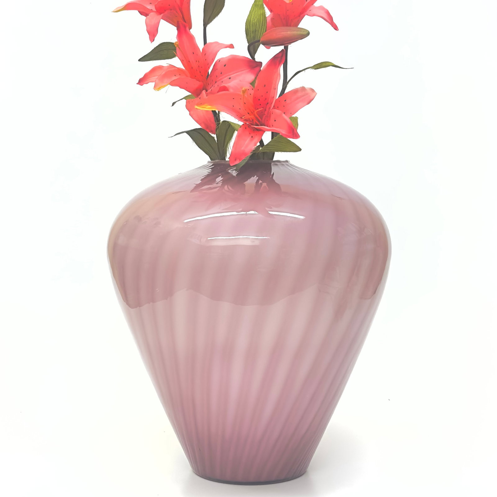 Oversized Striped Swirl Mauve-on-Mauve Glass Vase - 2