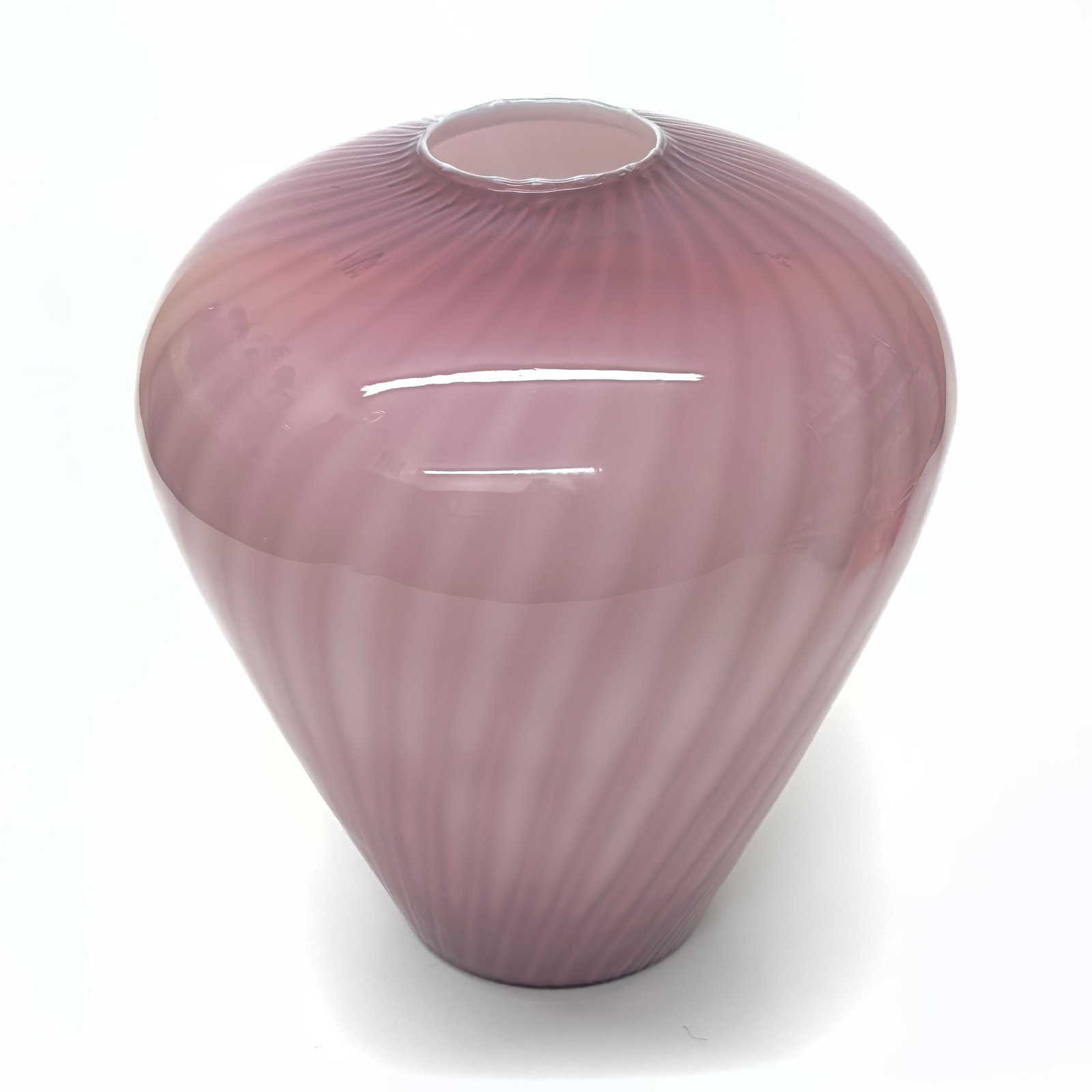 Oversized Striped Swirl Mauve-on-Mauve Glass Vase - 3