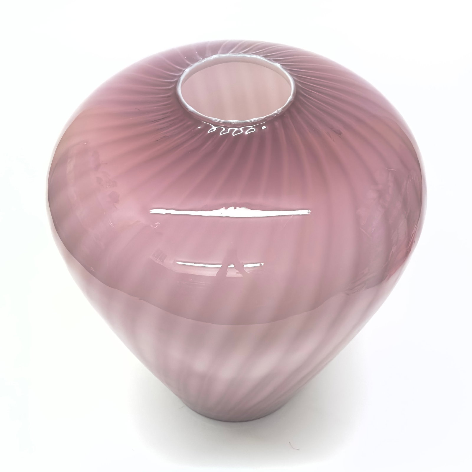 Oversized Striped Swirl Mauve-on-Mauve Glass Vase - 4