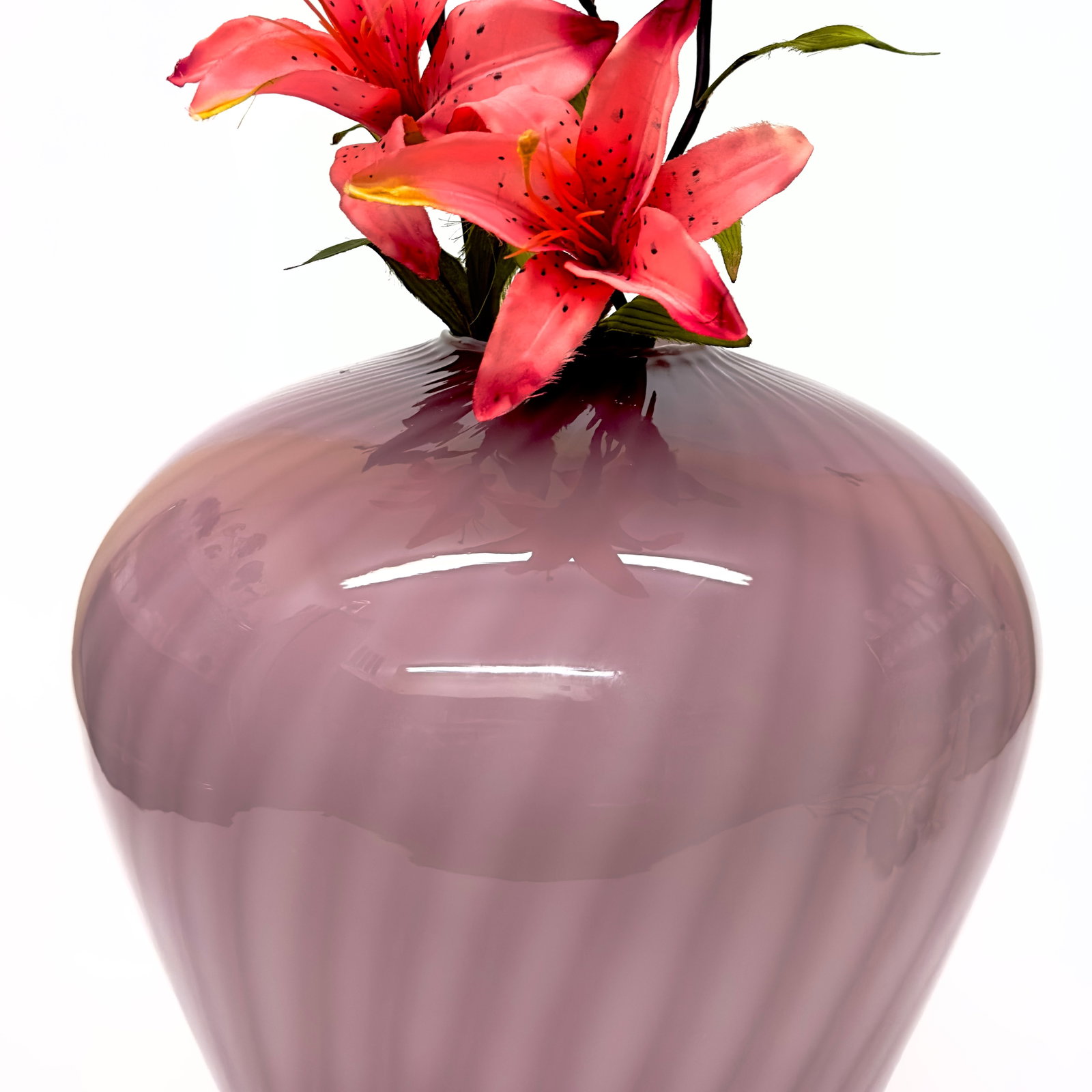 Oversized Striped Swirl Mauve-on-Mauve Glass Vase - 6