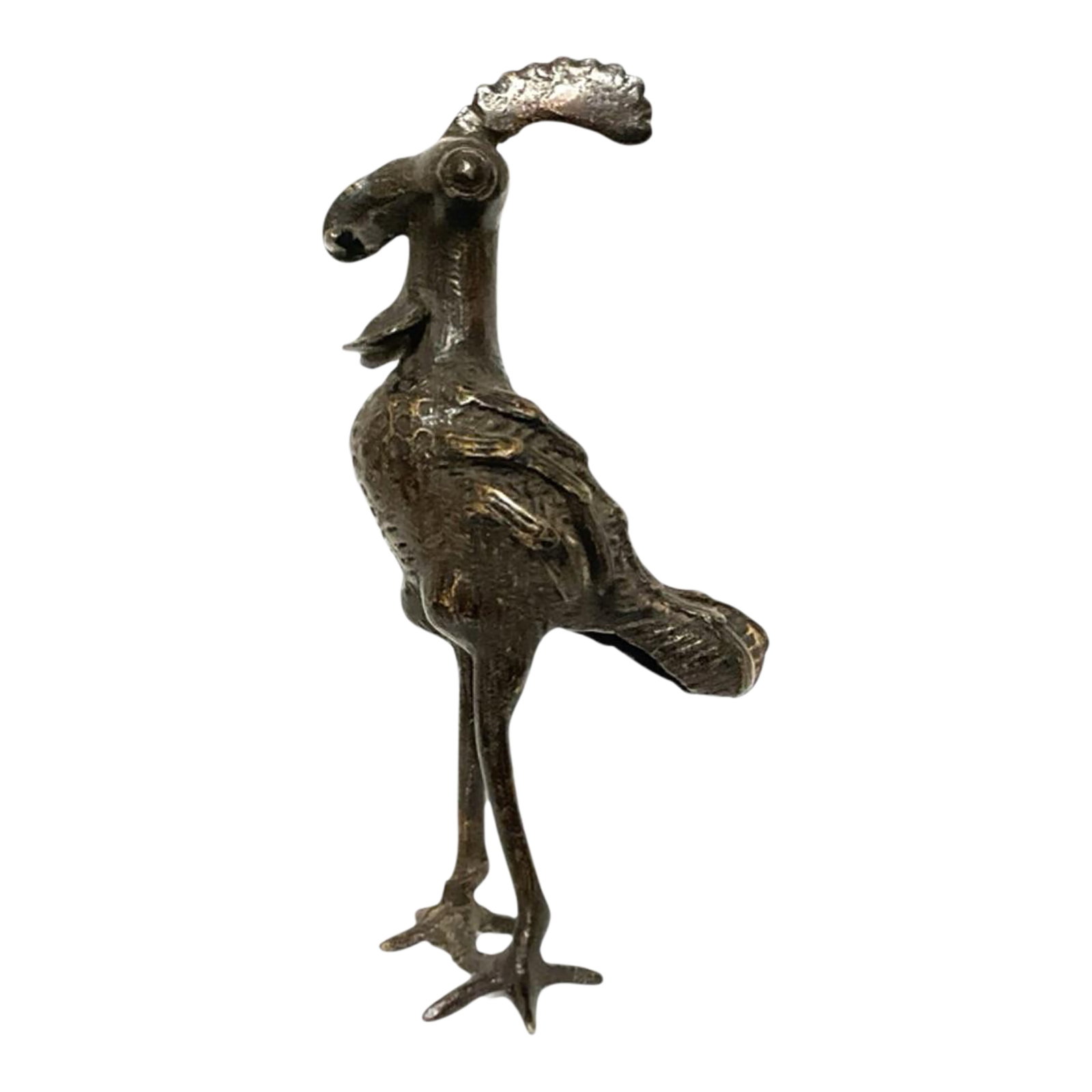 Benin Bronze Rooster: Benin Bronze Rooster This item is a bronze rooster sculpture in the style of traditional Benin bronzes from Nigeria. These figures were traditionally placed on ancestral altars. They are usually