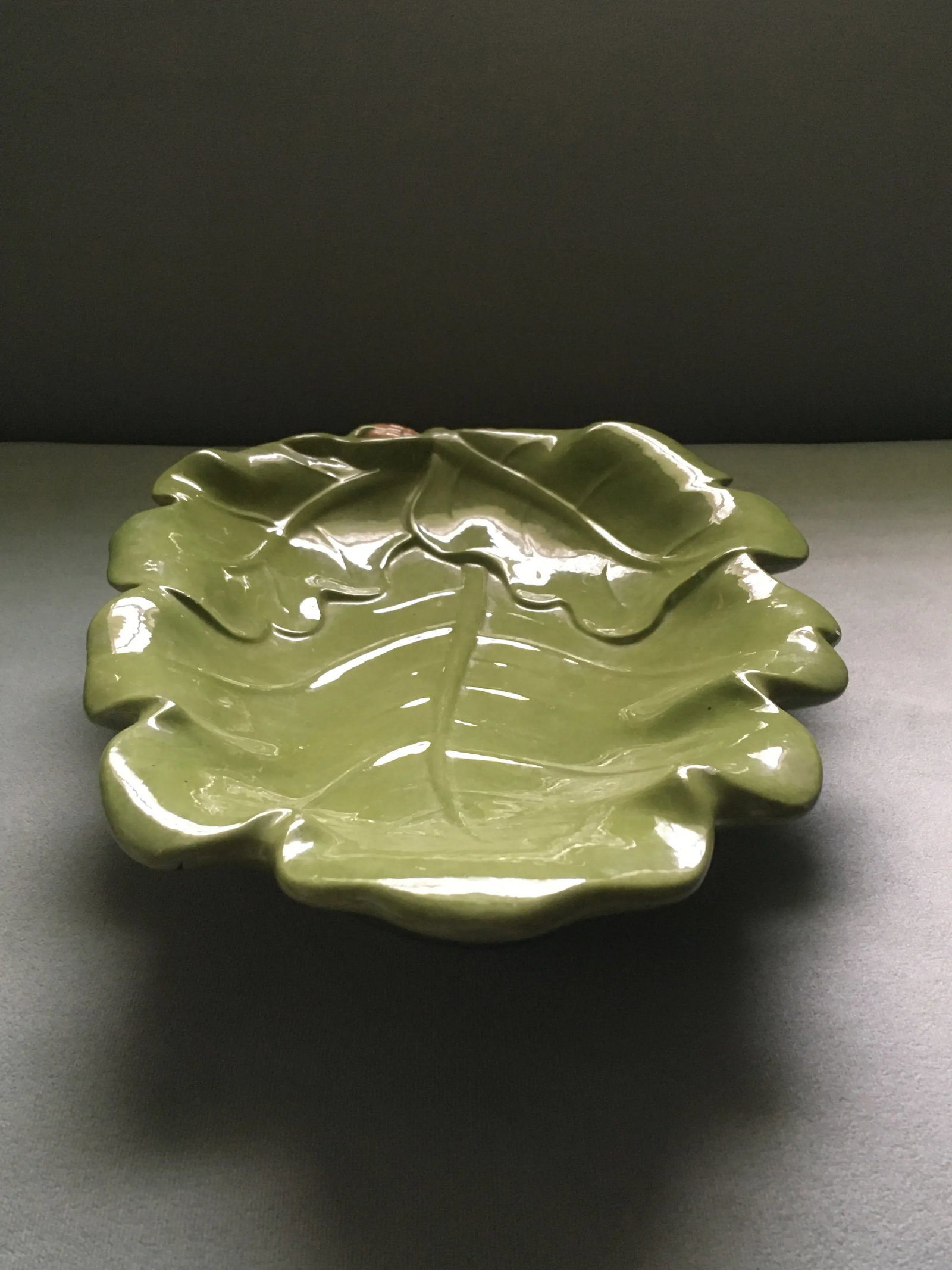 Vintage 1960s Green Leaf & Acorn Ceramic Dish - 2